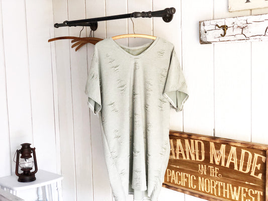 Distressed Sage Slouchy Tunic
